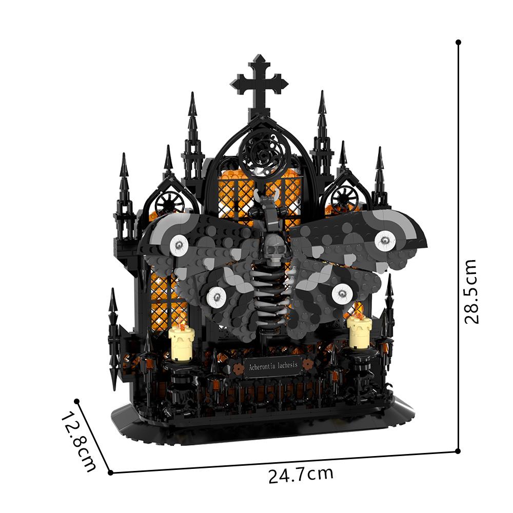 Gothic Death‘s Head Moth Building Blocks Demon Moth with Skull Skeleton Horror Insects Specimen Kit Bricks Toy Adult Gift PDF instruction