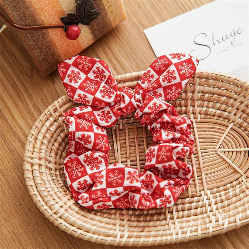 12pcs/pack Merry Christmas Pretty Print Hairbands for Women Girls Thick Ponytail Holder Hair Ties Elastic Hair Bands Accessories