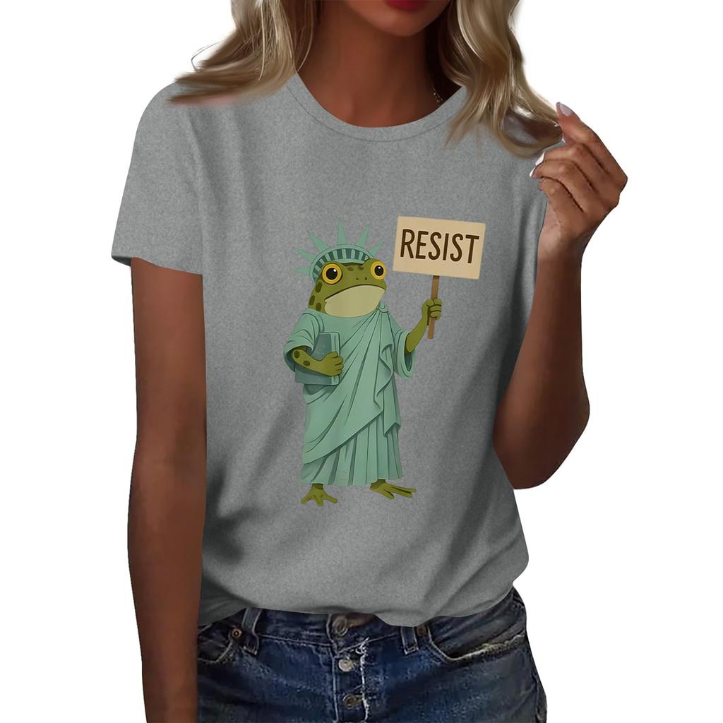 Women's Printed Round Neck Short Sleeve Top