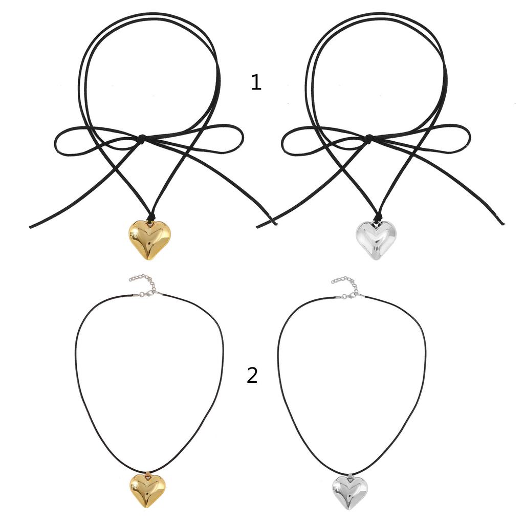 Simple Chunky-Heart Choker Necklace Big Heart Pendant Adjustable Chain Heart Necklaces for Women Teen Girls Jewelry