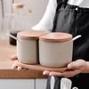 Ceramic Seasoning Jar Set Kitchen Supplies Spice Jar 2 Piece Set with Cover Spoon Seasoning Box Condiment Bottles Salt Shaker