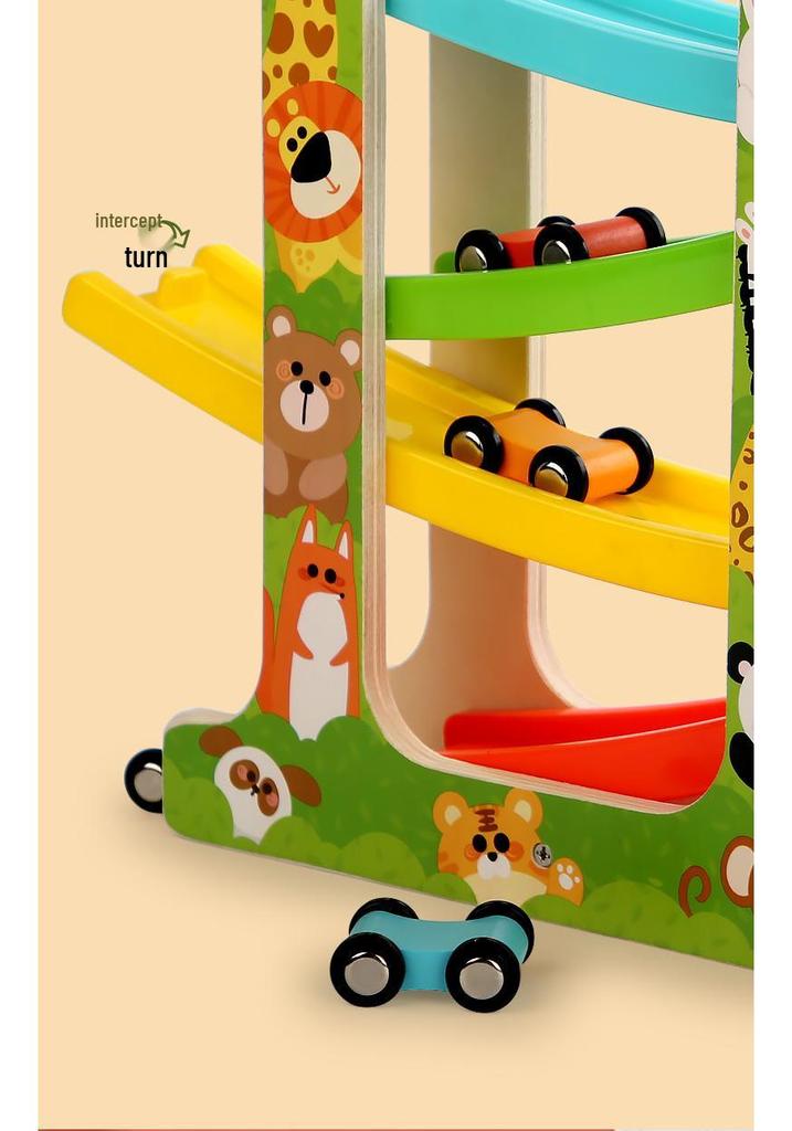 Wooden Racing Track Glider: Fun Educational Hand-Pushed Gravity Car Toy