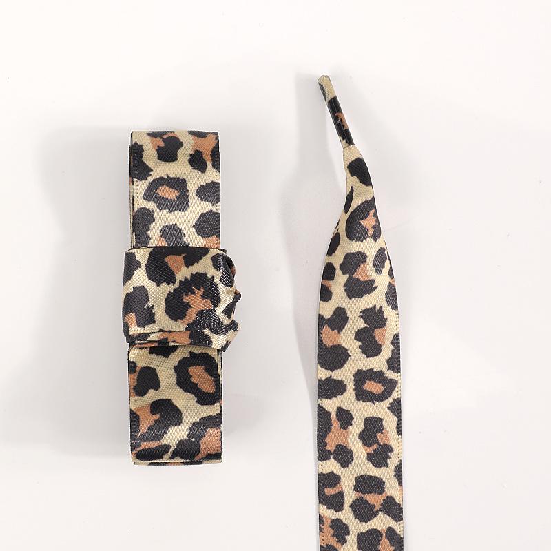 Personalized Leopard Print Satin Shoelaces 2cm - Wide Flat Laces for White Sneakers