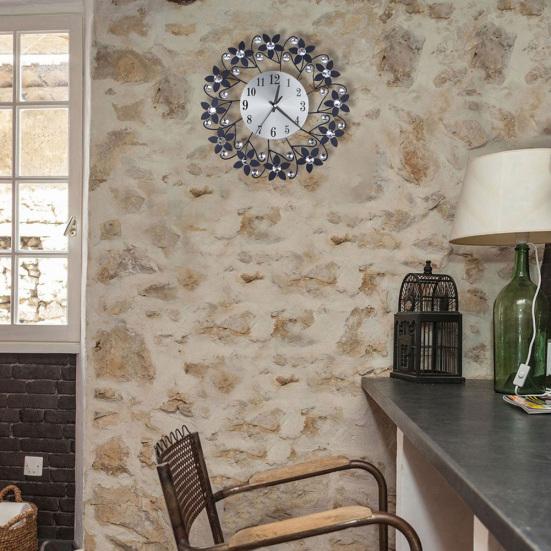 Nástenné hodiny s okrúhlym kamienkovým kvetom Obývacia izba Domáca reštaurácia Závesná dekorácia