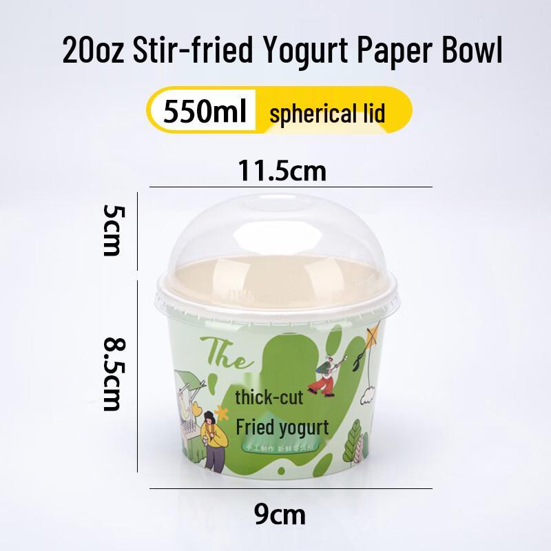 Handon 20oz Disposable Fried Yogurt Paper Bowls with Lids, 500 Count