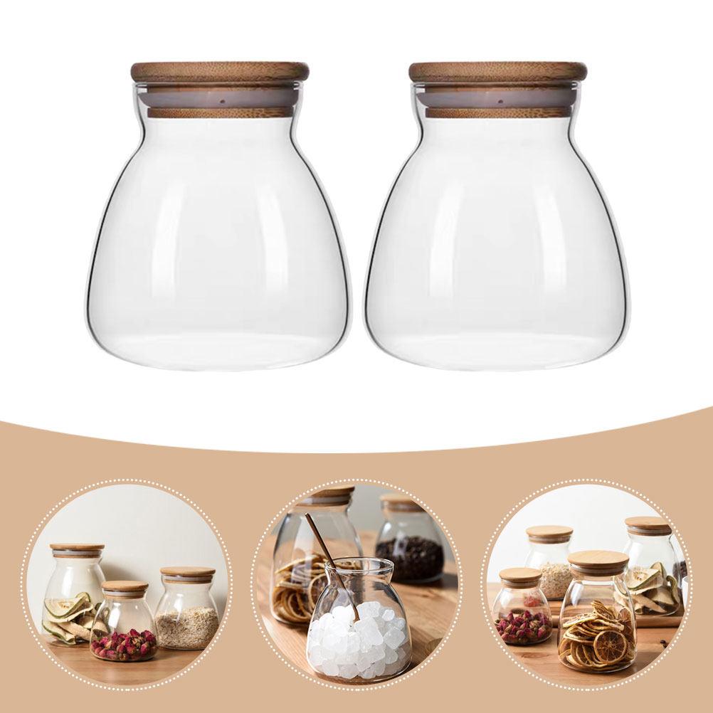 

2Pcs Snack Sealing Jar Household Glass Storage Bottle Transparent Seal Container Kitchen Tea Candy Grain Keeper 10.5X10X6.5CM