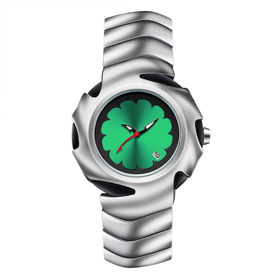 Unique Irregular Case Men's Quartz Watch Flower Dial Design Alloy Strap Wristwatch Y2K Futuristic Alien Case Black Watch