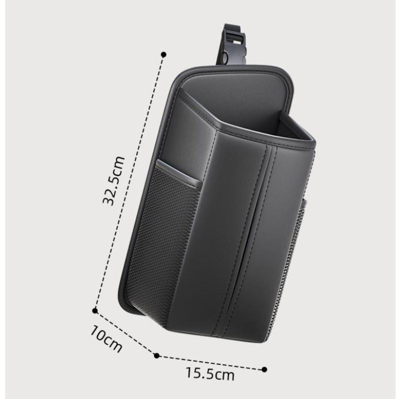Front Seat Car Tissue Box Can Hold Mobile Phones And Cards Tissue Holder Headrest Organizer With 2 Side Mesh Pockets Leather