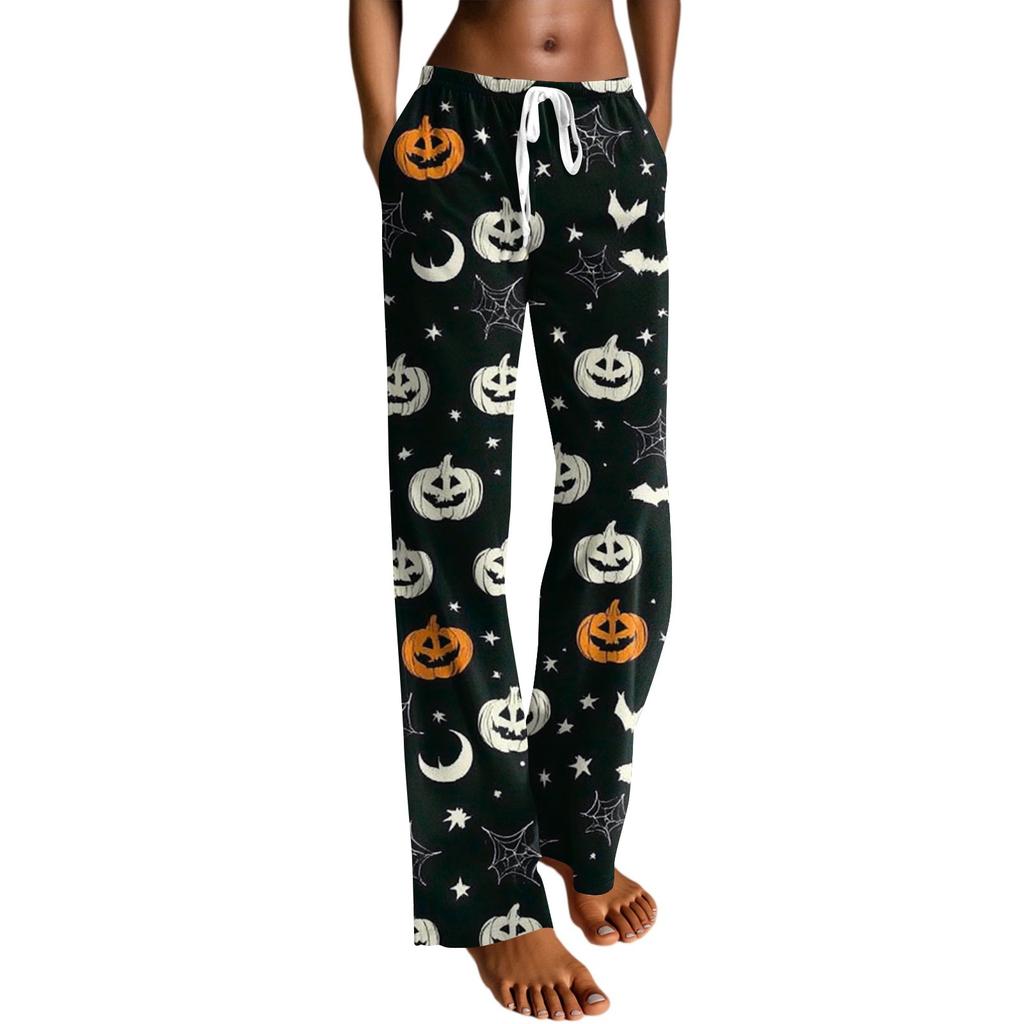 Dámské kalhoty se stahovací šňůrkou s halloweenským potiskem, ležérní kalhoty