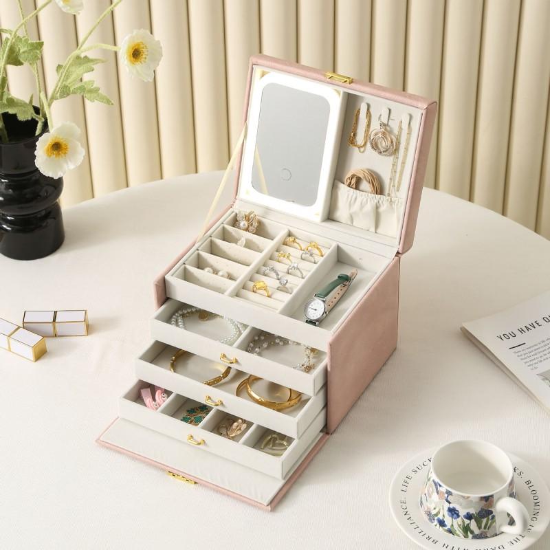 Large Capacity Double Layer Lockable Jewelry Box PU Leather Rings Earrings Necklaces