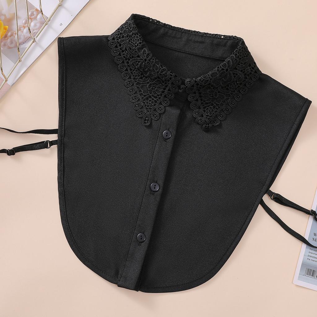 Elegant Monochrome Hollow Fake Collar Women's Stylish Half Shirt Chiffon Dickey Collar Casual Inside False Collar