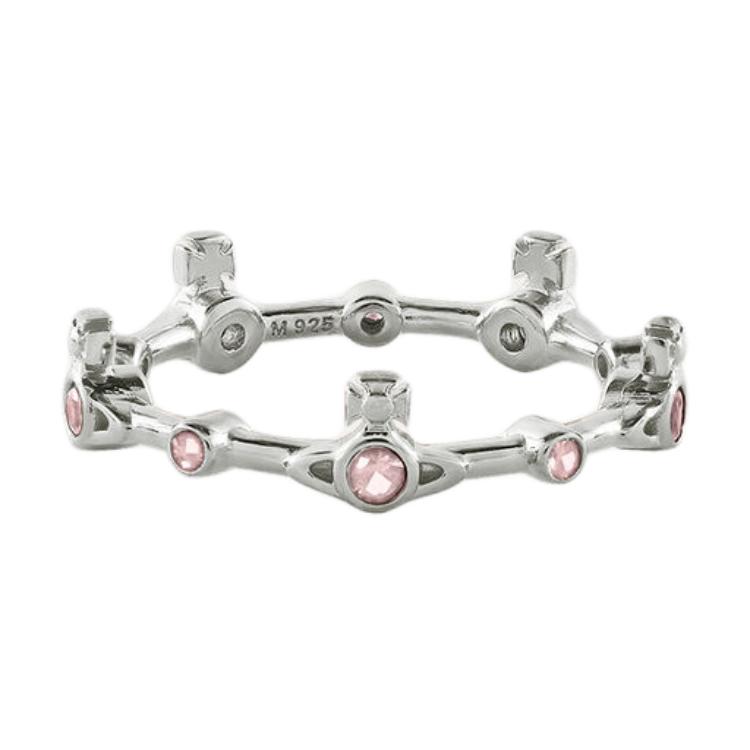 Vivienne Westwood Orb Pattern Design Recycled Silver Ring Women rings Pink 6404015U-01P729 Basic Packaging-Dust Bag+Box,XL
