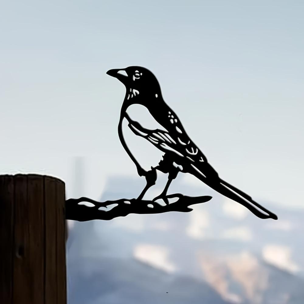 Black Metal Wall Art Magpie Silhouette Outdoor Garden Decor Durable Iron Sculpture Bird Christmas Gift Home Yard Decoration