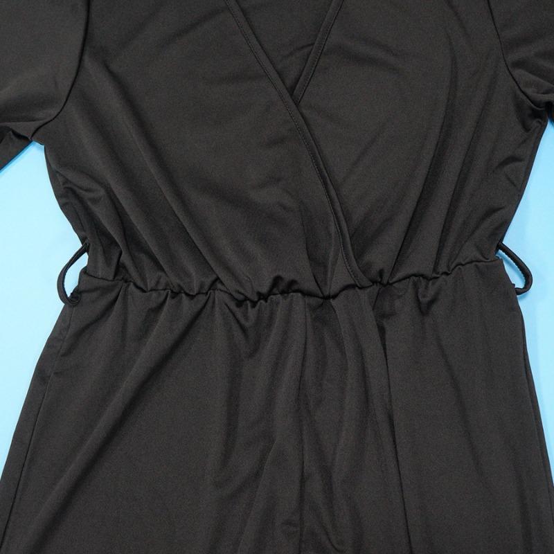 Tuta da Donna Taglie Forti Avvolgente Scollo a V Manica Lunga con Cintura Vita Alta Gamba Larga Monocolore