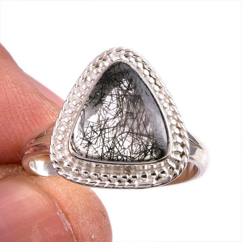 

Natural Black Rutile Gemstone 925 Solid Sterling Silver Jewelry Ring S.9.5 I4j06