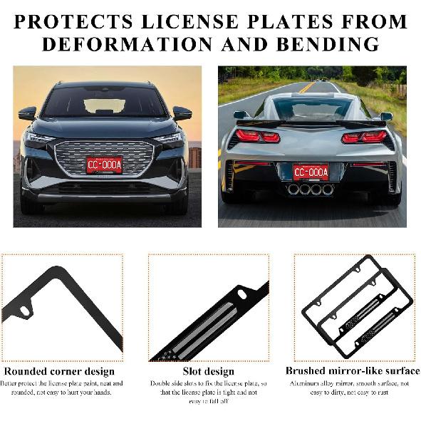 2 PCS Flag License Plate Frame, N Flag Patriotic Stainless Steel Auto Plate Cover, Vintage US Rust-Proof Vehicle License Plate Holder, Universal Car