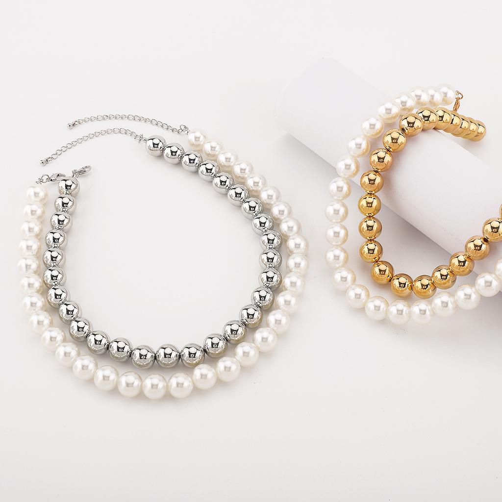 European and American fashion short beaded necklace choker personality punk temperament pearl collarbone chain