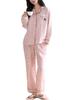 PHOLEEY Pajama Set with Long Loungewear for Spring and Cute Pattern Women's 2-Piece Bra, Polyester, Open-Front, Sleeves, Autumn,