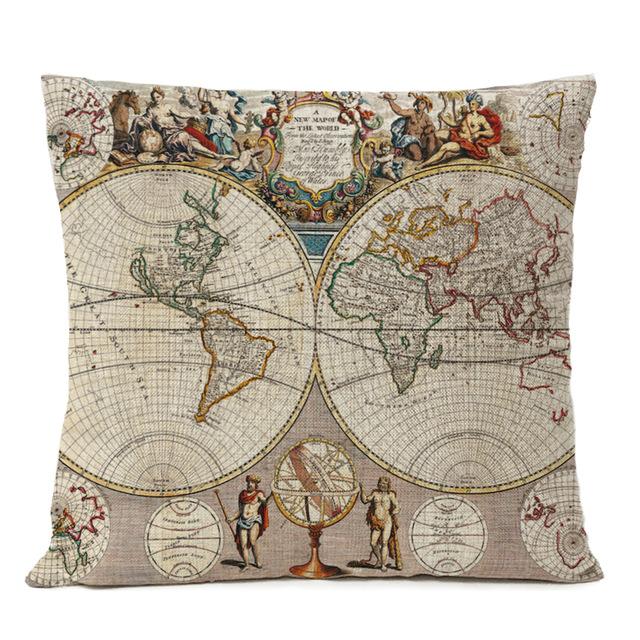 Federa Cuscino Mappa Antica Retro Decorazione Casa Ufficio Divano
