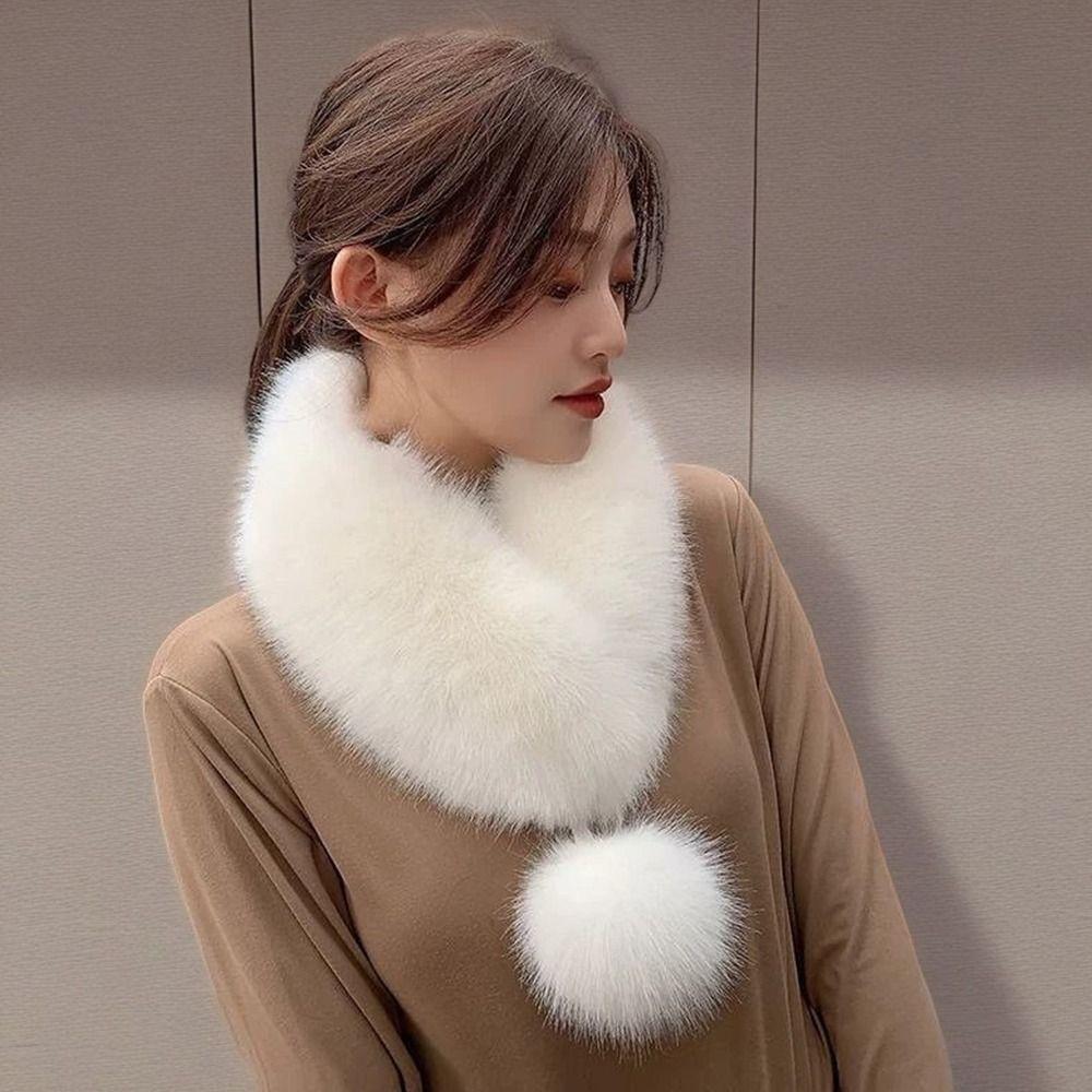 Thickened Winter Scarf Solid Color Faux Fox Fur Collar Neck Warmer Scarf  Cold Weather Accessories
