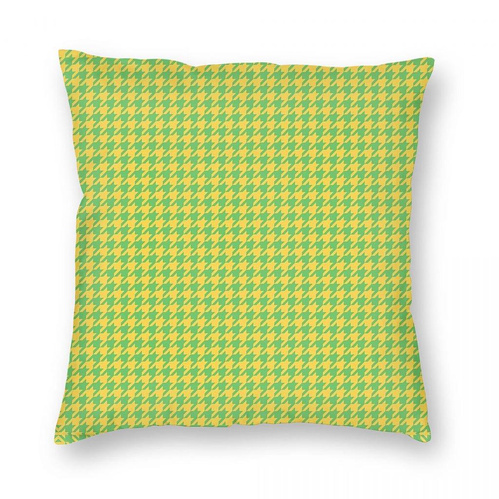 Houndstooth Yellow Lime Green Square Pillowcase Polyester Linen Velvet Pattern Decor Throw Pillow Case Home Cushion Cover