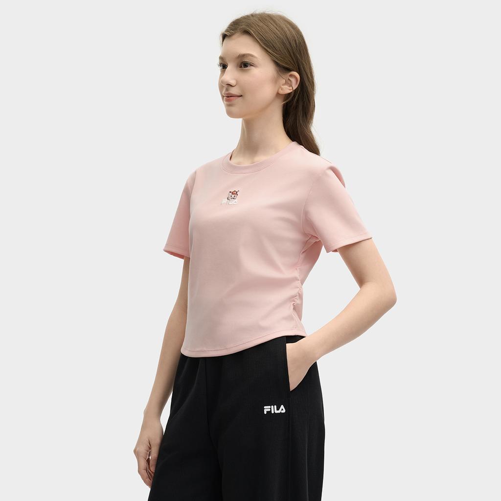 Fila Original Dopamine Fashion Trendy Comfortable Simple Foxy Girl T-Shirt Knitted Short Sleeve Women Tops Rose-Deep-Pink F11W529120FPK