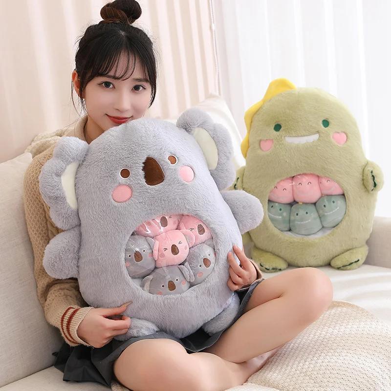 Cute Cartoon Animal Plush Pillow with Small Toys Inside Soft Stuffed Sofa Cushion Home Decor Birthday Gift for Kids