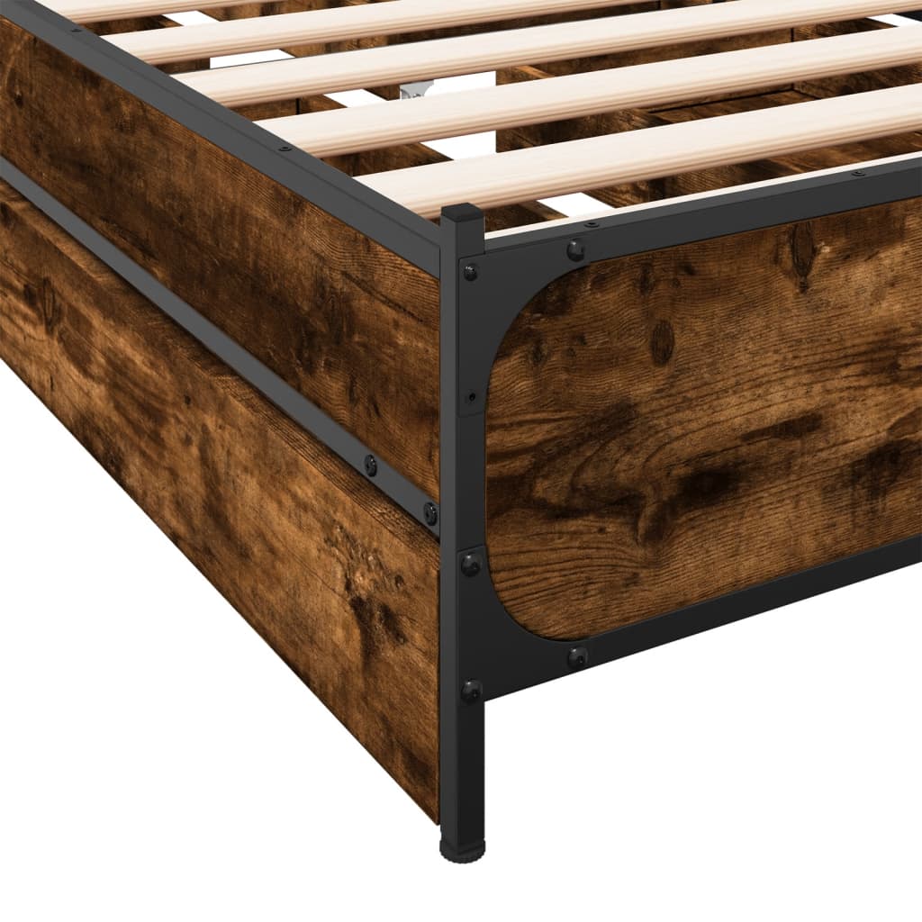 Bed Frame with Drawers Smoked Oak 75 x 190 cm Engineered Wood