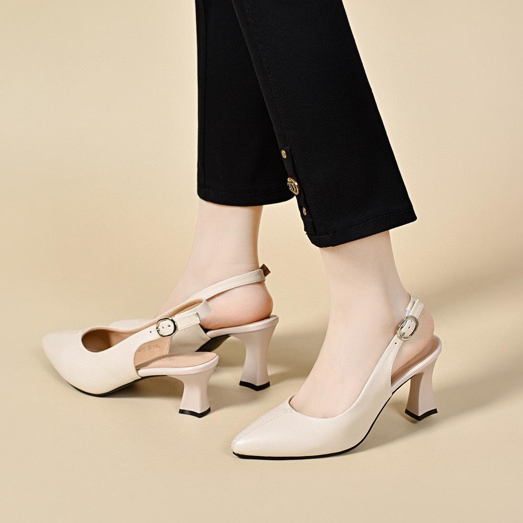 Pointed empty sandals women's 2025 summer new Baotou high heels simple temperament two height women's fashion shoes