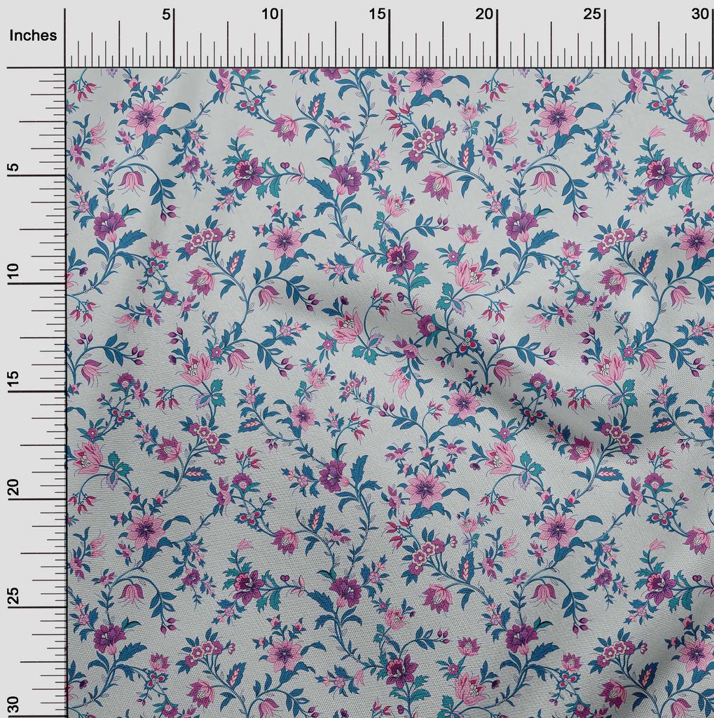 oneOone Bavlněná flex látka světle šedá, jakobínský květinový potisk, látka na metráž, 40 palců