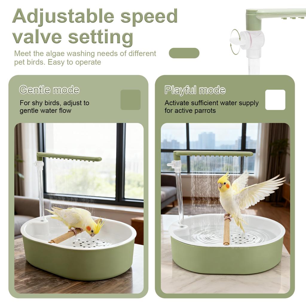 Pet Bird Bath Adjustable Water Flow Parrot Shower Fountain with Speed Control Valve and Quiet Water Pump Bird Cage Accessories
