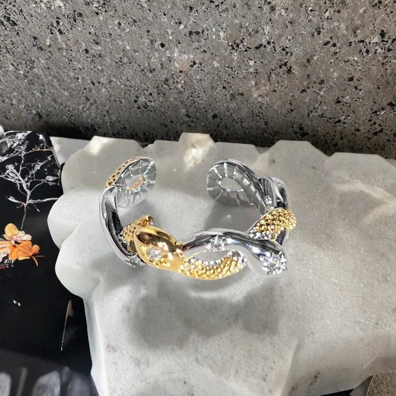 Spirit Snake Wrap Open Ring Exquisite Moonstone Light Luxury High Sense Two-Headed Snake Ring Female