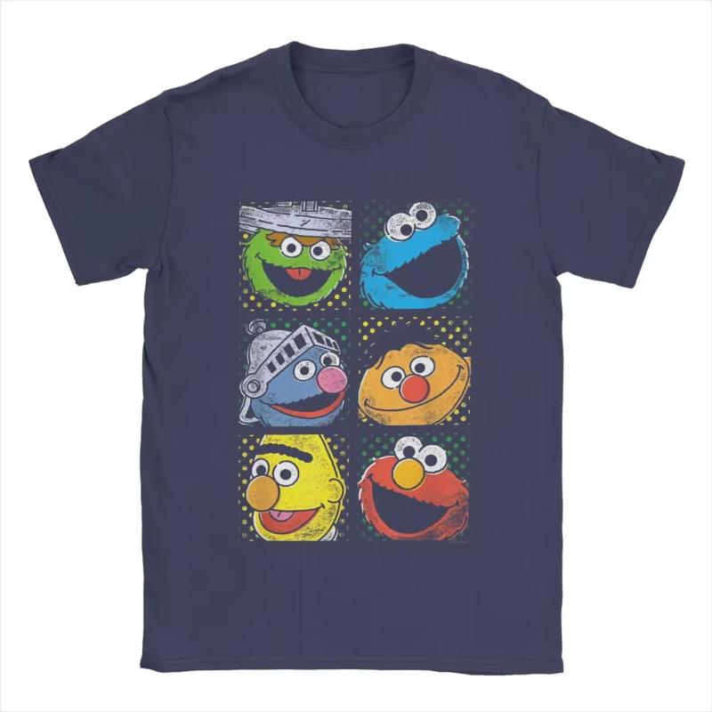 Men T-Shirts Sesames Monnsster Streets Group Squares Funny Cotton Tees Short Sleeve Cookie Moonnster T Shirts O Neck Tops