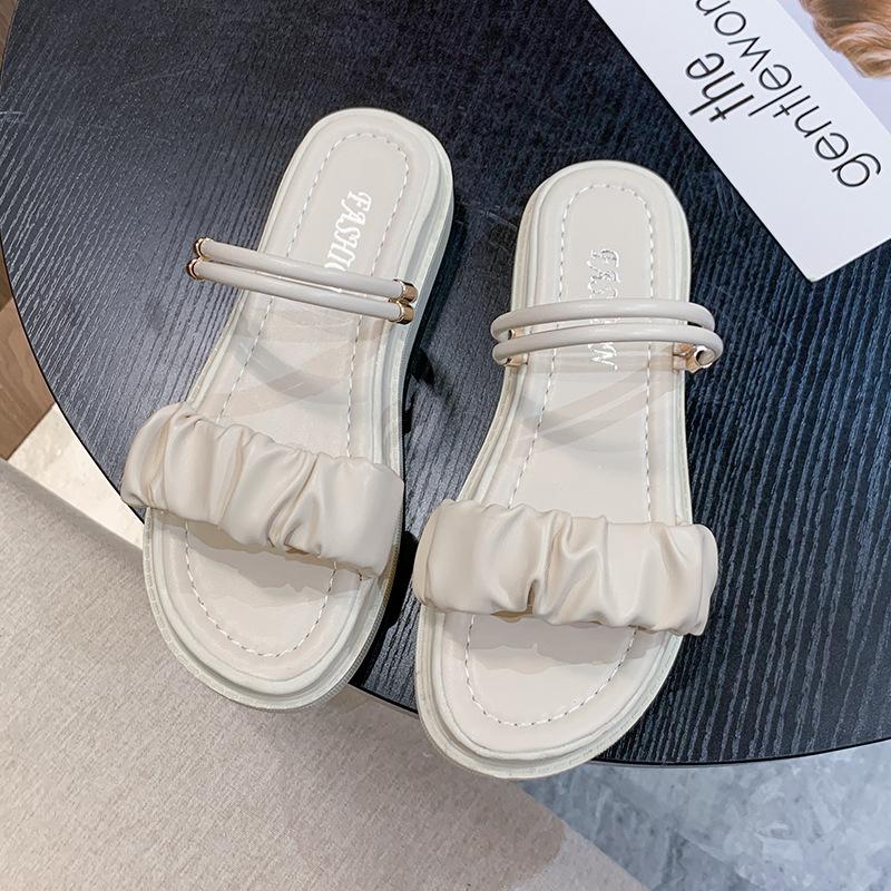 

Женские летние сандалии на плоской подошве, новые универсальные, для ношения с юбкой двумя способами, крутые шлепанцы на толстой подошве 40 бежевый