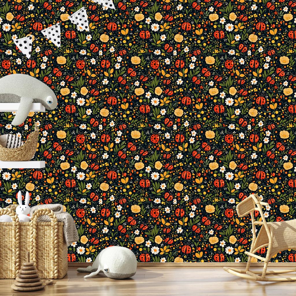 Ladybugs Olive and Ochre Wallpaper for Living Room and Bedroom 50x1000