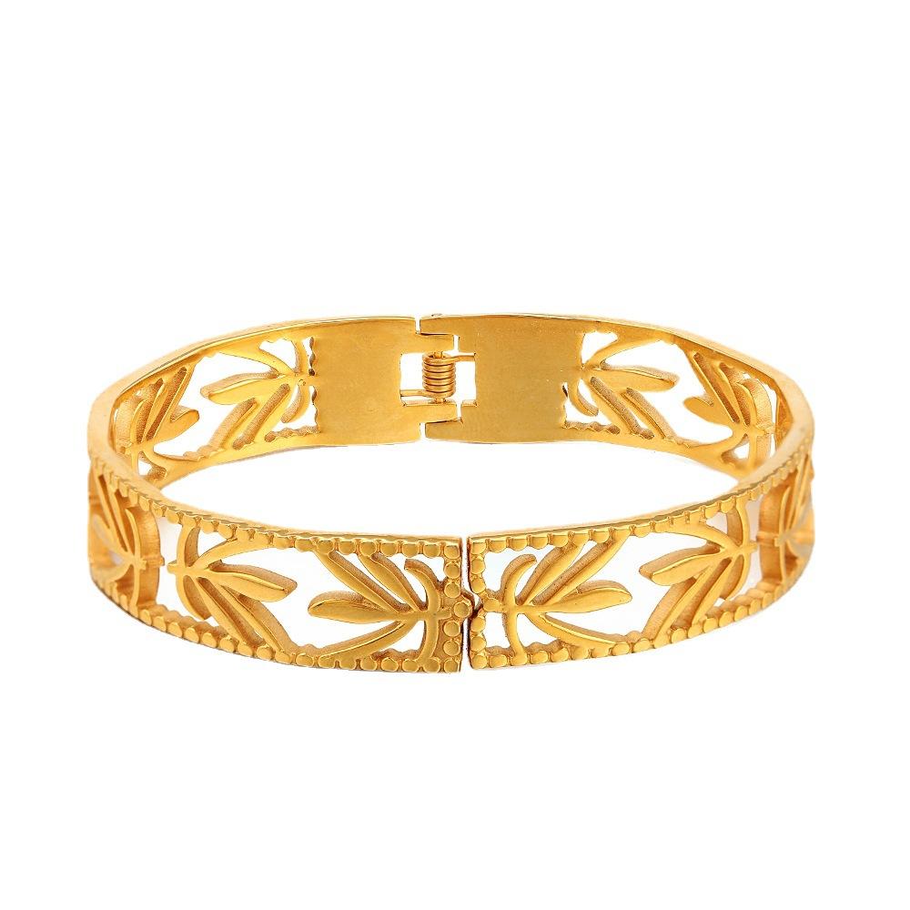 Customized professional design, stainless steel 18K electroplating real gold European and American leaf hollow design bracelet jewelry women