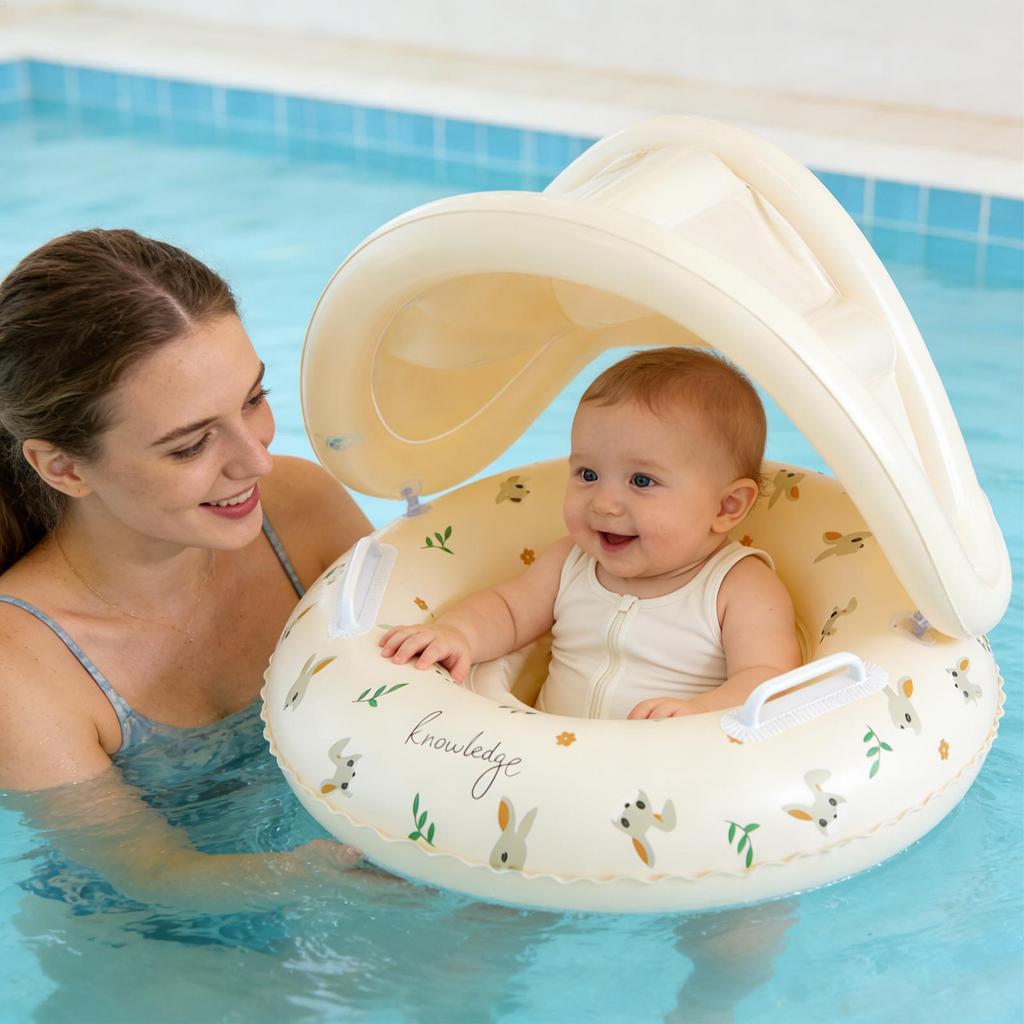 Kid Float with Canopy Baby Swimming Ring with Sunshade Inflatable Baby Pool Float Mat Kid Swimming Float Water Play Supplies
