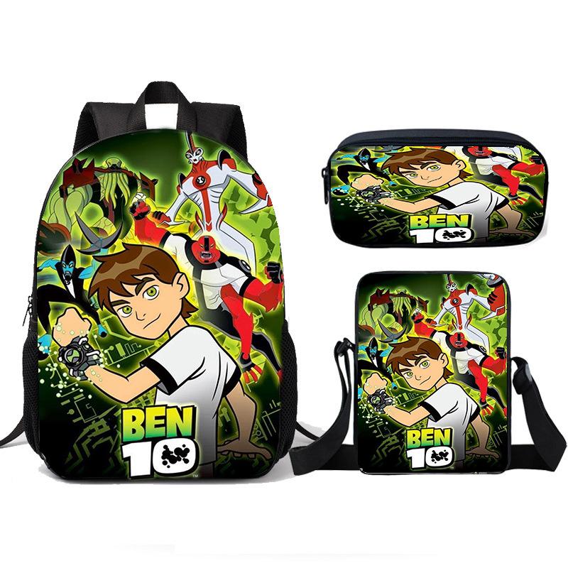 Teenage Hacker BEN10 Backpack, Elementary School Backpack, Three Piece Set, Children's Backpack, Shoulder Bag, Pencil Case