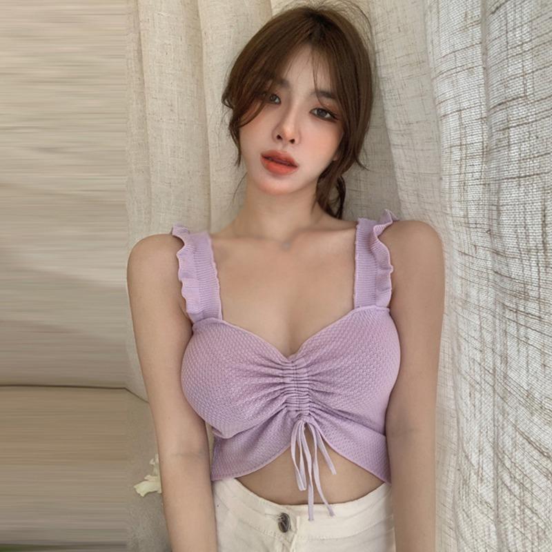 

Летняя женская майка Y2K, тонкая вязаная однотонная майка без рукавов One Size