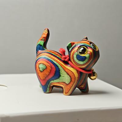 Hand-Painted or Carved Wood Cat Statue -Hand-Painted/Carved Face,Kitten Figurine for Home Entrance Table,Shelf,Bedside - Decor