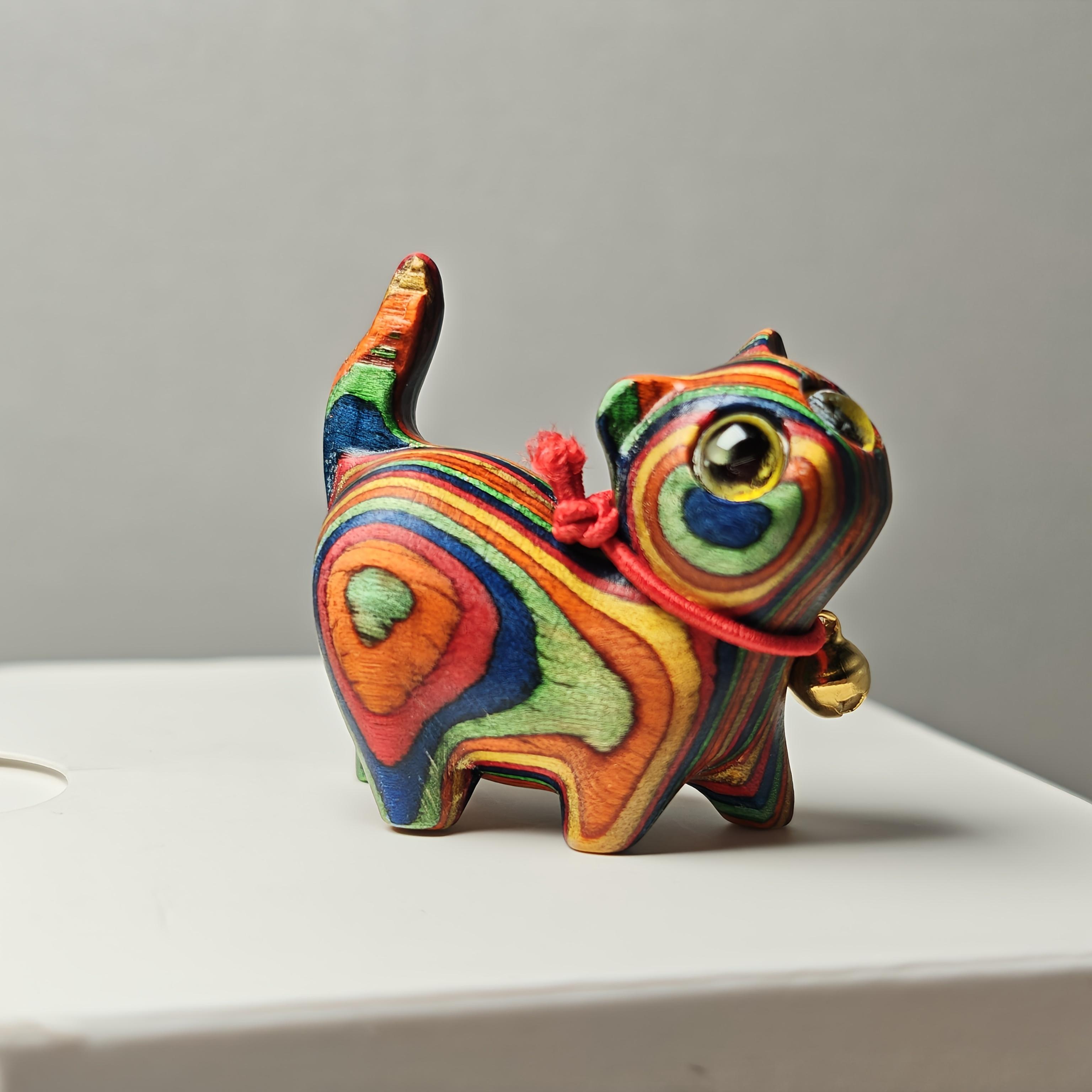 

Hand-Painted or Carved Wood Cat Statue -Hand-Painted/Carved Face,Kitten Figurine for Home Entrance Table,Shelf,Bedside - Decor