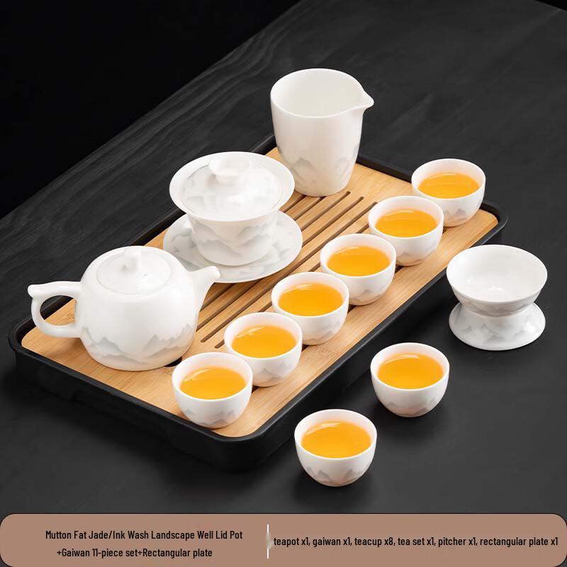 Dehua Mutton Fat Jade Ink Wash Teaware Set