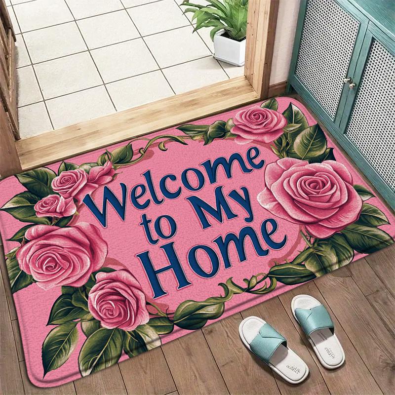 Welcome Doormat Vibrant Floral Pattern Non-Slip Rug for Indoor Outdoor High Traffic Areas Perfect for Valentine'S Day Spring Mat