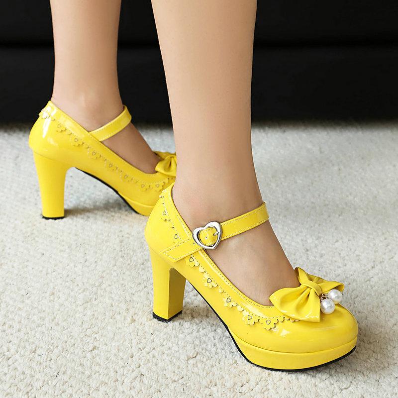 Lolita women's single shoes patent leather candy color round head platform thick heel high heel word with sweet princess high heels