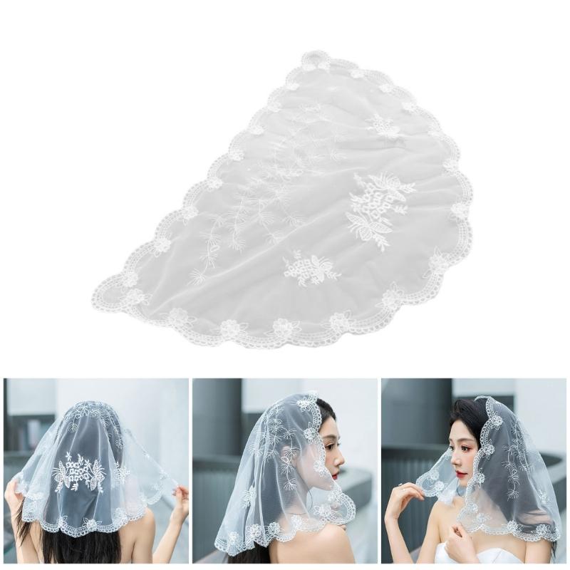 Elegant Lace Mantilla Veil Church Headscarf for Catholic Bride Veil Catholic Chapel Veil Embroidery Veil for Wedding