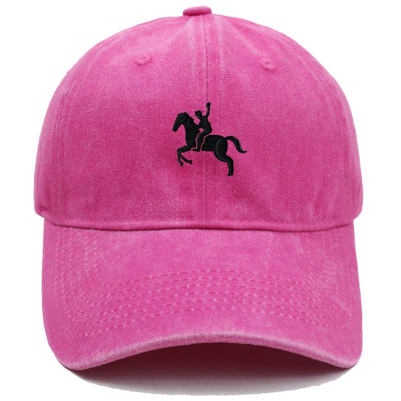 Men'S Washed Cotton Baseball Cap With Ride A Horse Embroidery Dad Hat Sport Golf Cap Sun Hat For Men Uv Blocking Bungee Hat