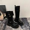 Black two-wear boots retro small thick-soled Martin boots 2025 new winter thin velvet but knee knight boots