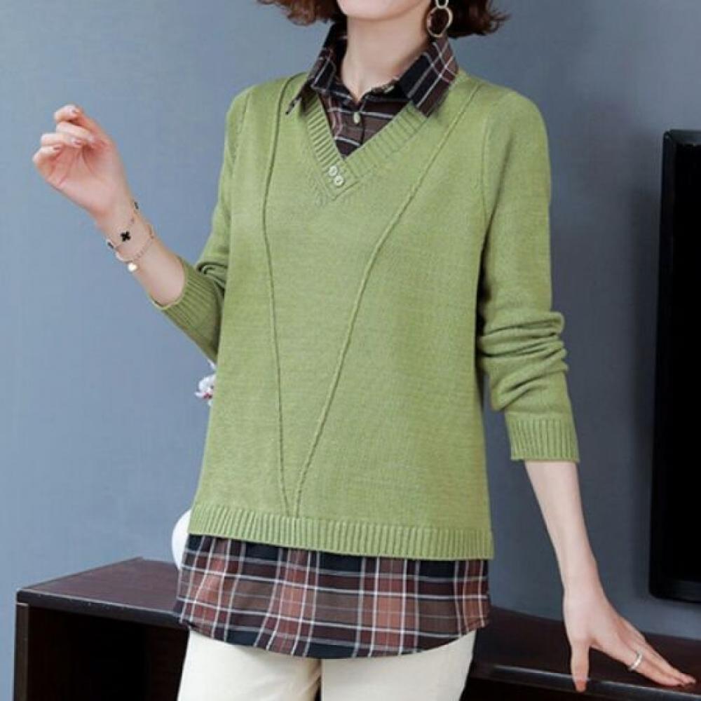 Navava Men VInTage Two In One Check Collar Long Sleeve KniT T shirT Nk3200