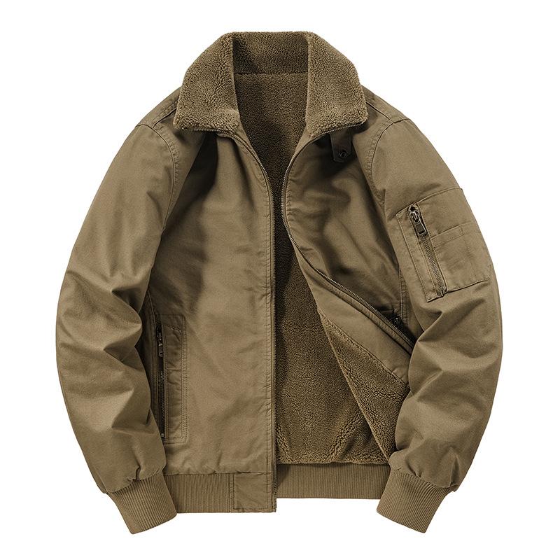 Men's Winter Plus Velvet Pilot Jacket Coat - Thickened Large Size Workwear Lapel Cotton Jacket