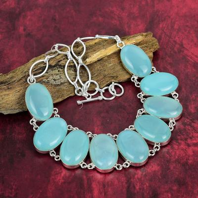 Aqua Chalcedon Handgemachter Edelstein Schmuck, 925 Sterling Silber Halskette Unikat Design Schmuck, Verstellbare Kette Halskette